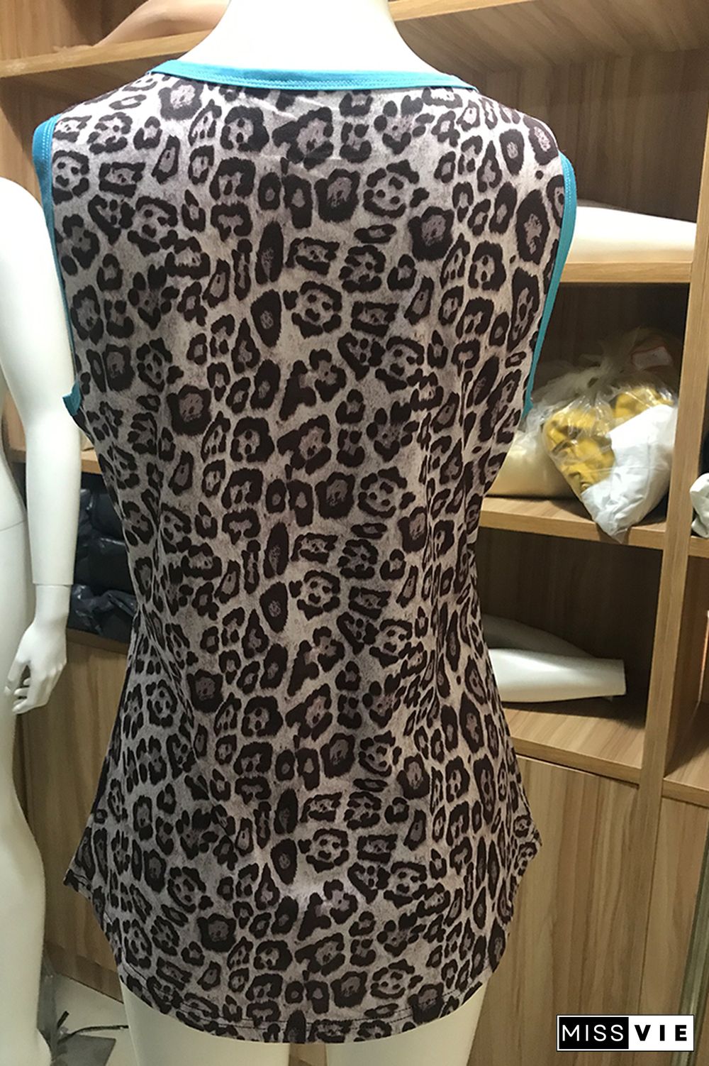 Leopard Print O-neck Tank Top Women Wholesale