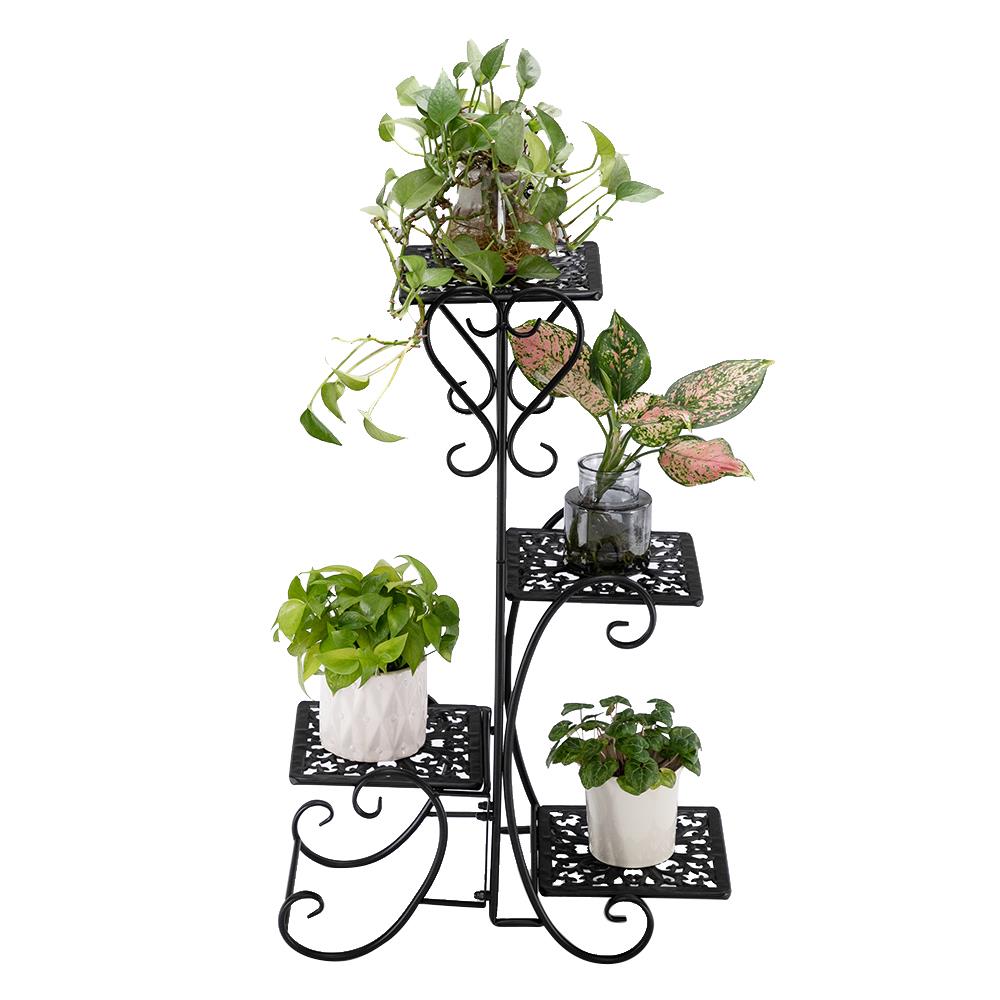 SalonMore 4-Tier Flower Pattern Square Panel Metal Flower Pot Rack Plant Display Stand Shelf Holder Decor