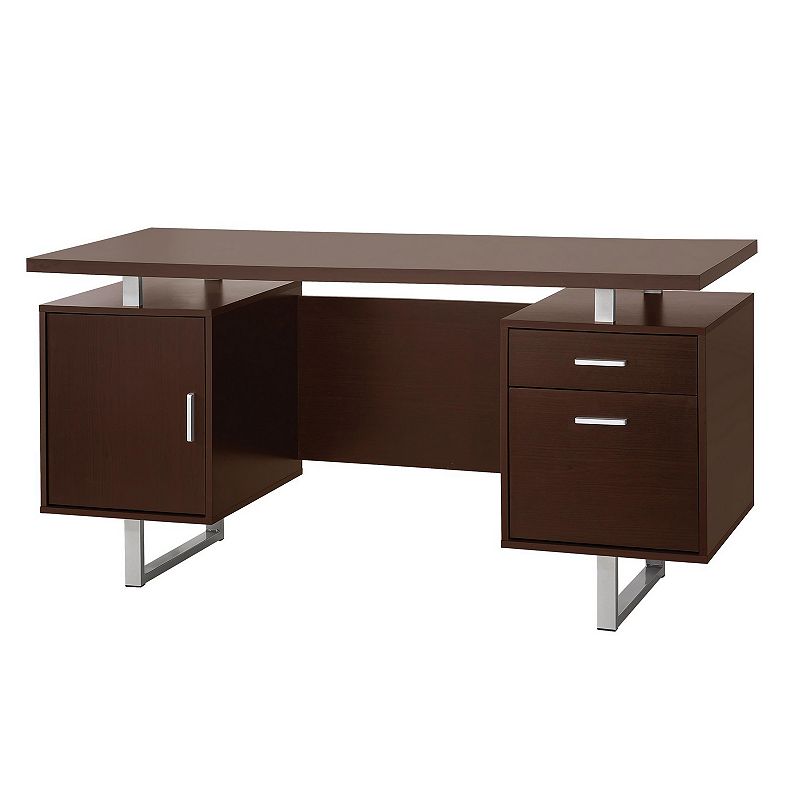 Double Pedestal Office Desk With Metal Sled Legs， Brown