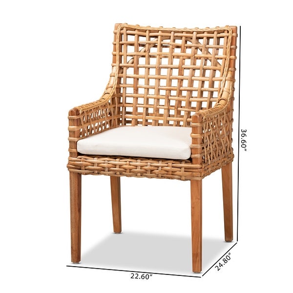 Saoka Modern Natural Brown Finished Wood and Rattan Dining Chair