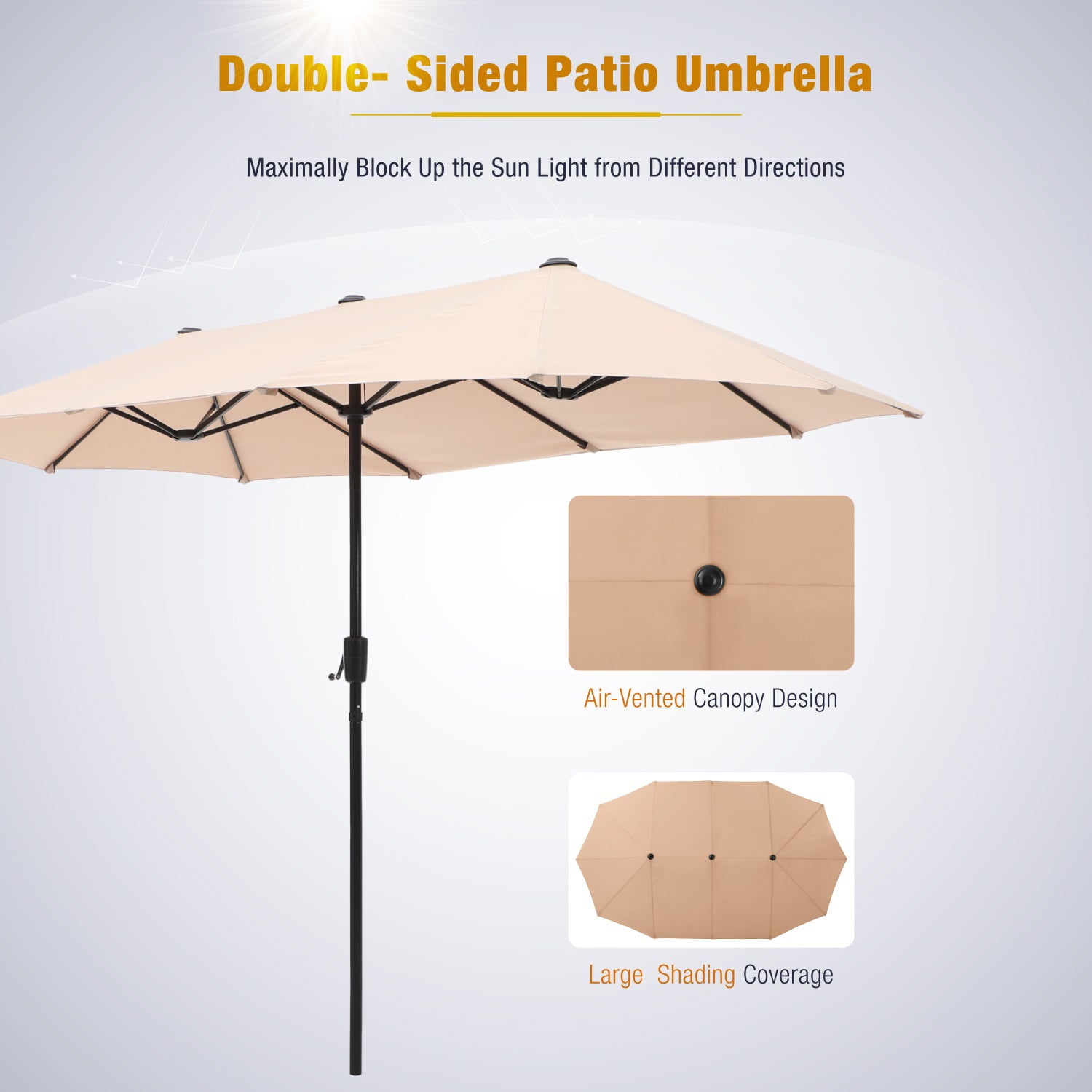 MF Studio 13 ft Large Patio Umbrella Double Sided Outdoor Market Umbrella Beige