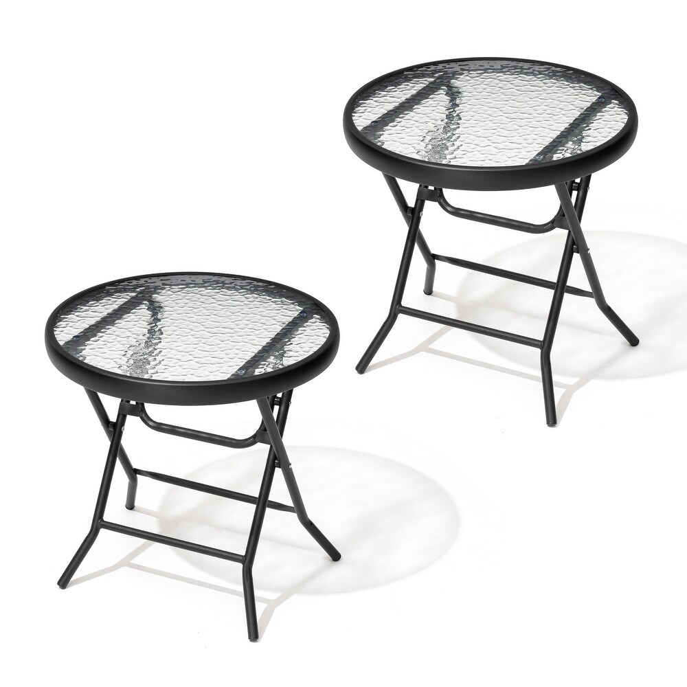 Crestlive Outdoor Side Table Patio Small Folding Table with Tempered Glass Table Top