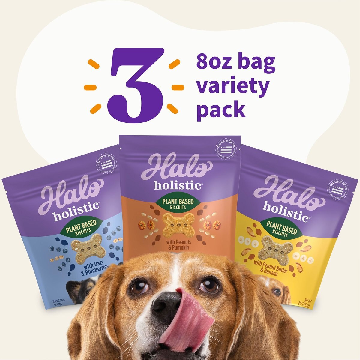 Halo Plant-Based Variety Pack Dog Treats， 3 count