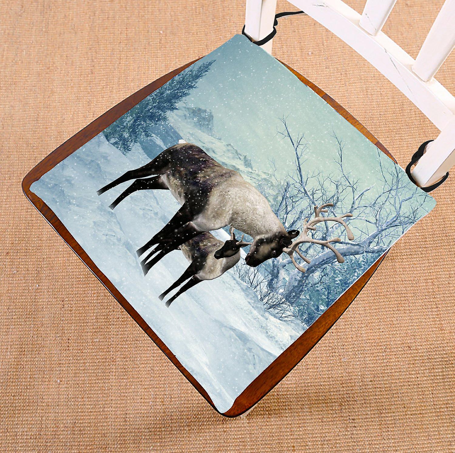 Winter Landscape Chair Pad， Animal Reindeer In The Snow Seat Cushion Chair Cushion Floor Cushion 50x50 Cm