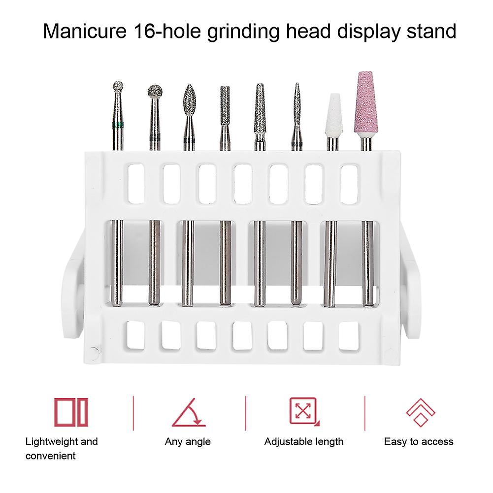 2pcs 16 Holes Nail Drill Bits Display Holders Stand Nail Grinding Head Storage Boxwhite