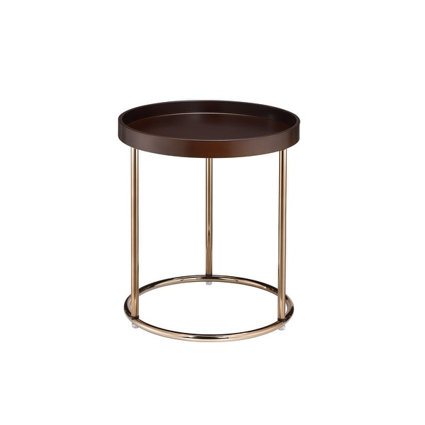 21.75 Inches Wooden Lipped Edge Side Table with Metal Legs， Brown