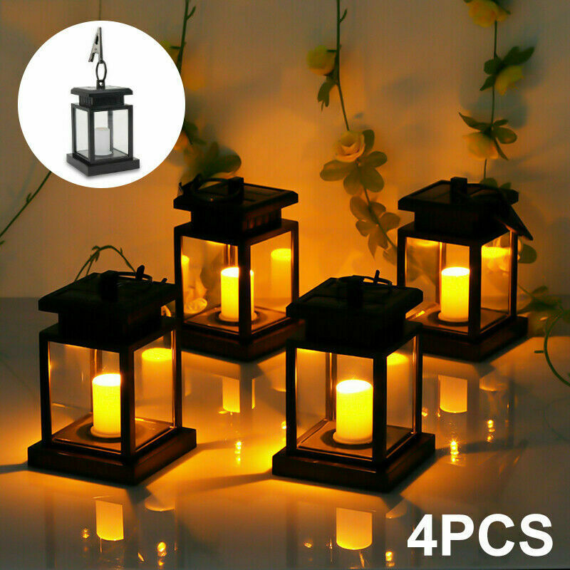 [4-Piece] EpicGadget Outdoor Hanging Solar Lights Waterproof LED Lamp Flickering Flameless Candles Lights Decorative Lantern Lighting for Garden， Backyard， Lawn， Patio， Table， Pathway Decorations