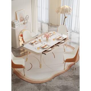 JASIWAY 63 in. Rectangle Beige Sintered Stone Top Dining Table with Solid Wood Legs (Seats 6) J-B2113T-BE