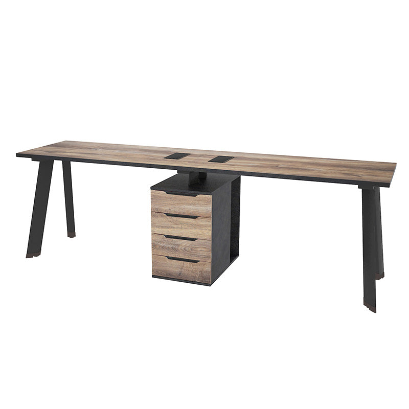 ARTO 2 People Workstation Desk 1 Cabinet  2.4M - Warm Oak & Black