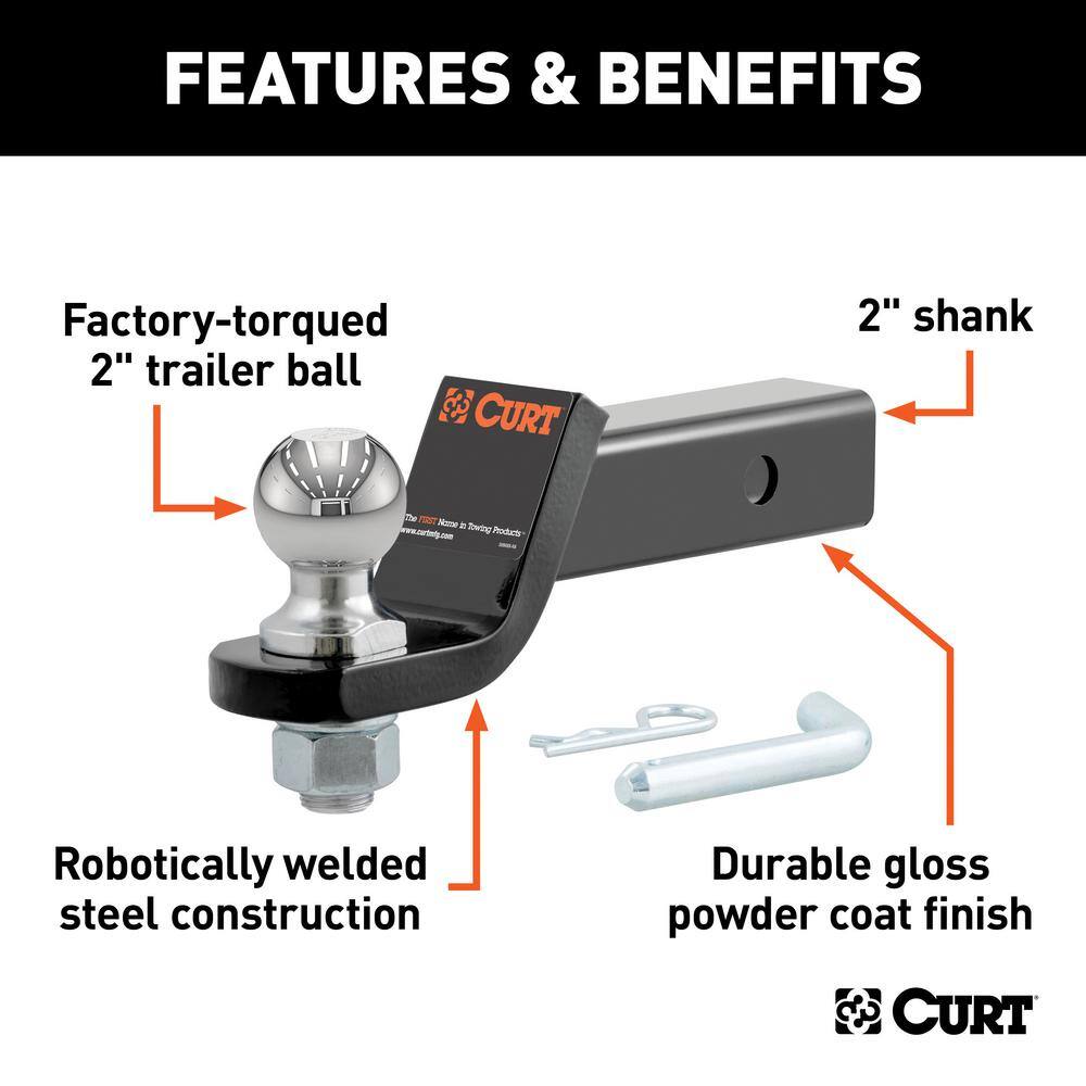 CURT Class 3 Loaded Trailer Hitch Ball Mount with 2 in. Ball 2 in. Shank and 2 in. Drop. 7500 lbs. Capacity 45036