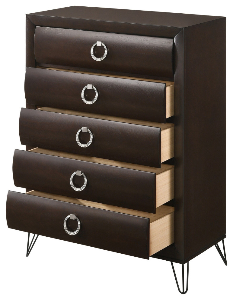 Benzara BM218513 5 Drawer Chest with Metal Ring Handles and Hairpin Legs  Brown   Midcentury   Accent Chests And Cabinets   by Uber Bazaar  Houzz