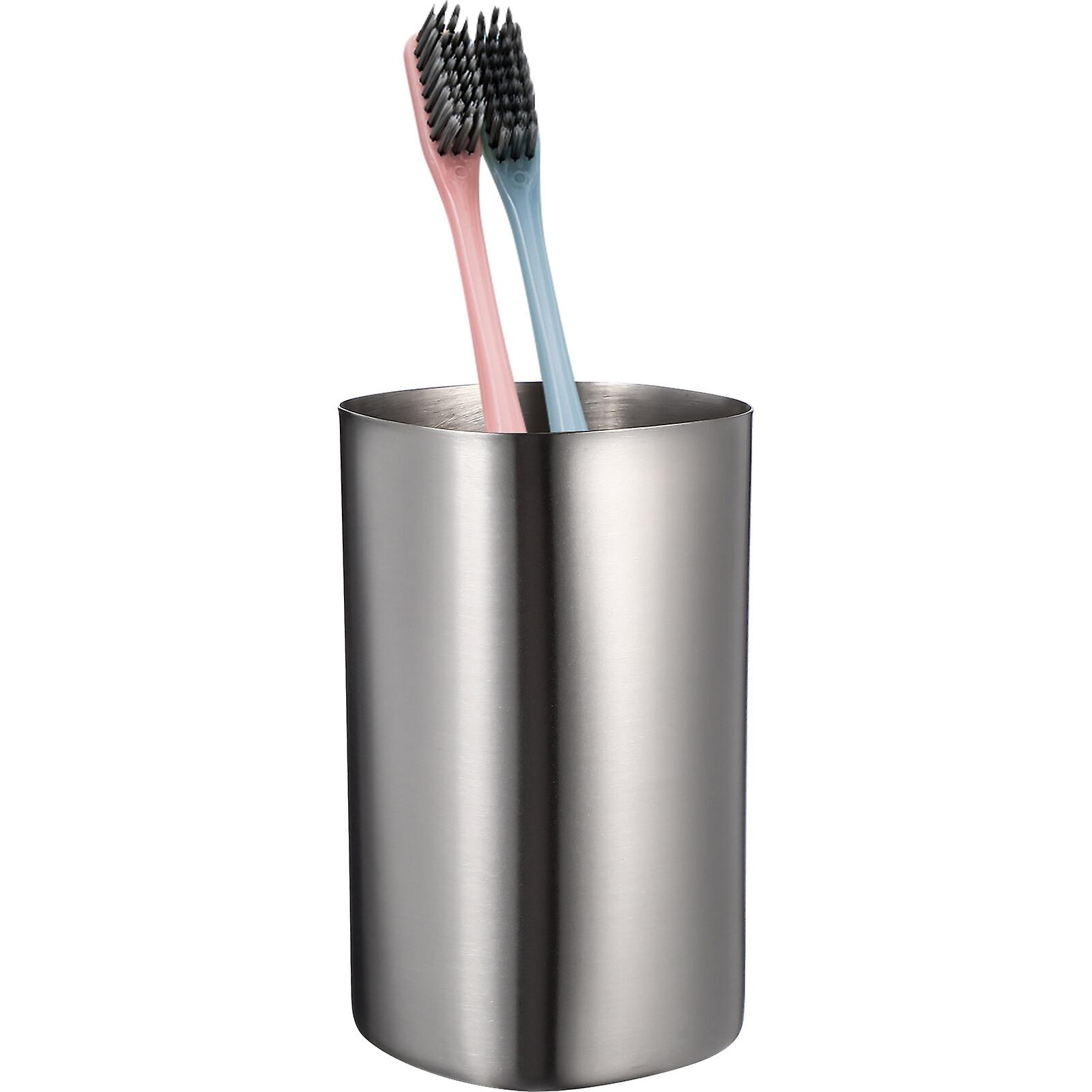 1pc Stainless Steel Water Cup Metal Tooth Brush Mug Simple Silver Color Tumbler For Men Women Students