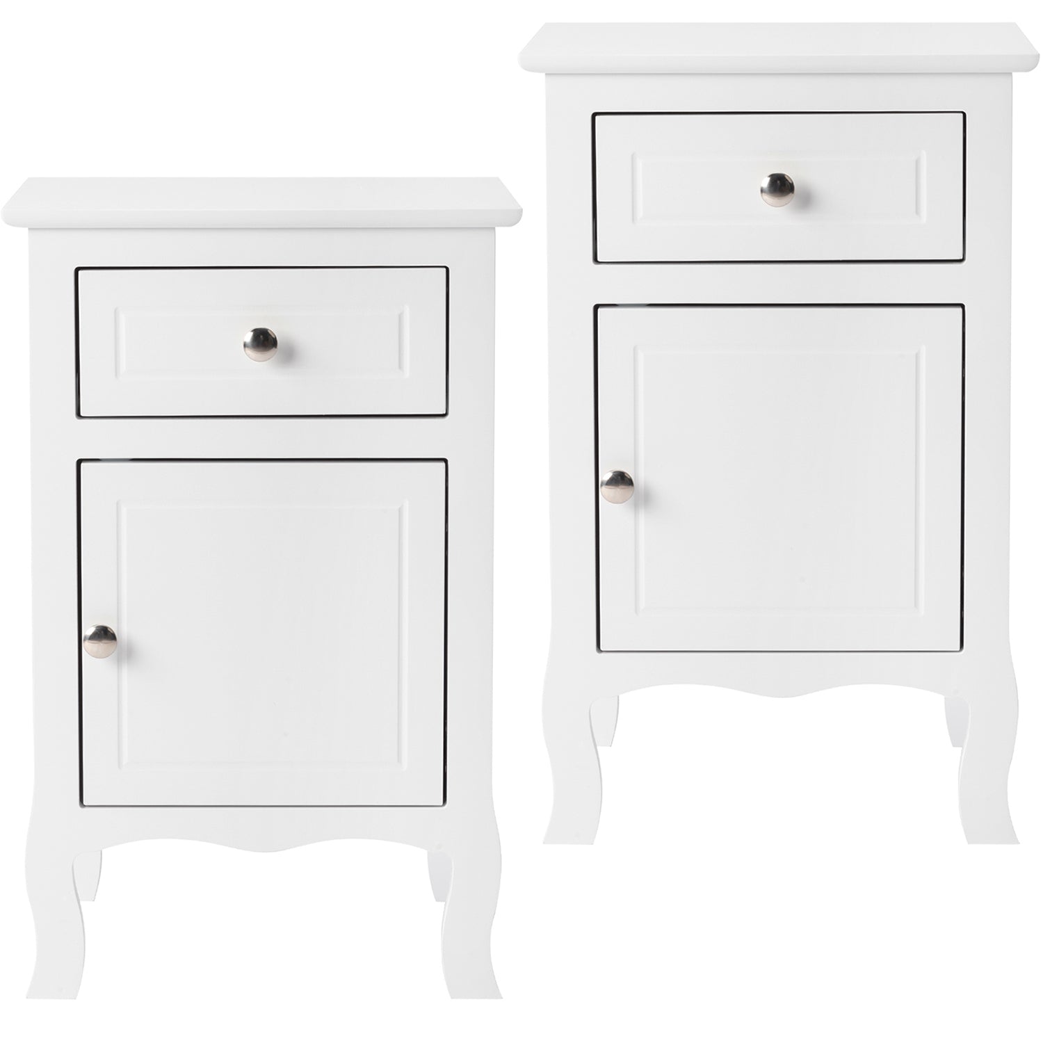 Nightstands Set of 2, Country Style End Table Nightstand Side Table with Drawer and Cabinet, Wood Accent Table with Storage for Bedroom Living Room, White