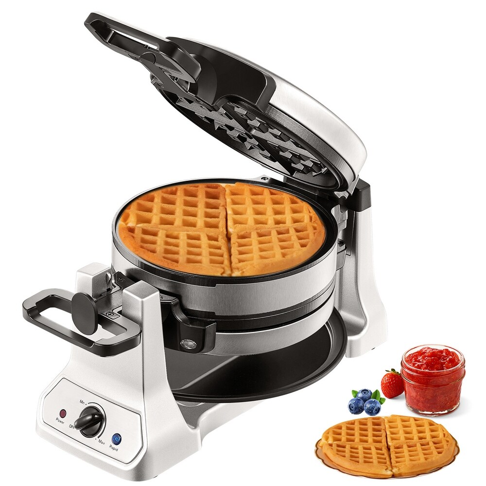 VEVOR 2 Layer Waffle Maker 2 Pieces 1400W Round Waffle Iron Non Stick with 122 572�H Temp Stainless Steel Body 120V