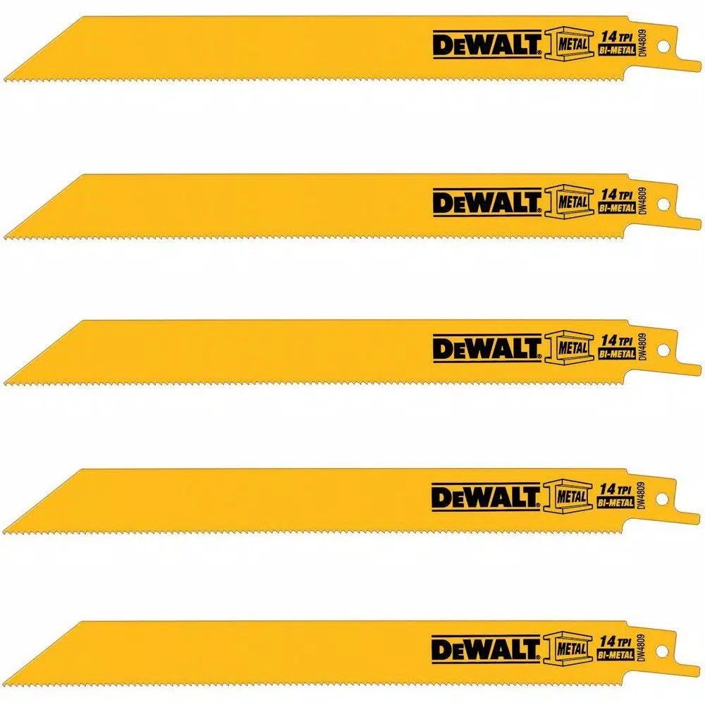 DEWALT 8 in. 14 Teeth per in. Straight Back Bi-Metal Reciprocating Saw Blade (5-Pack) and#8211; XDC Depot