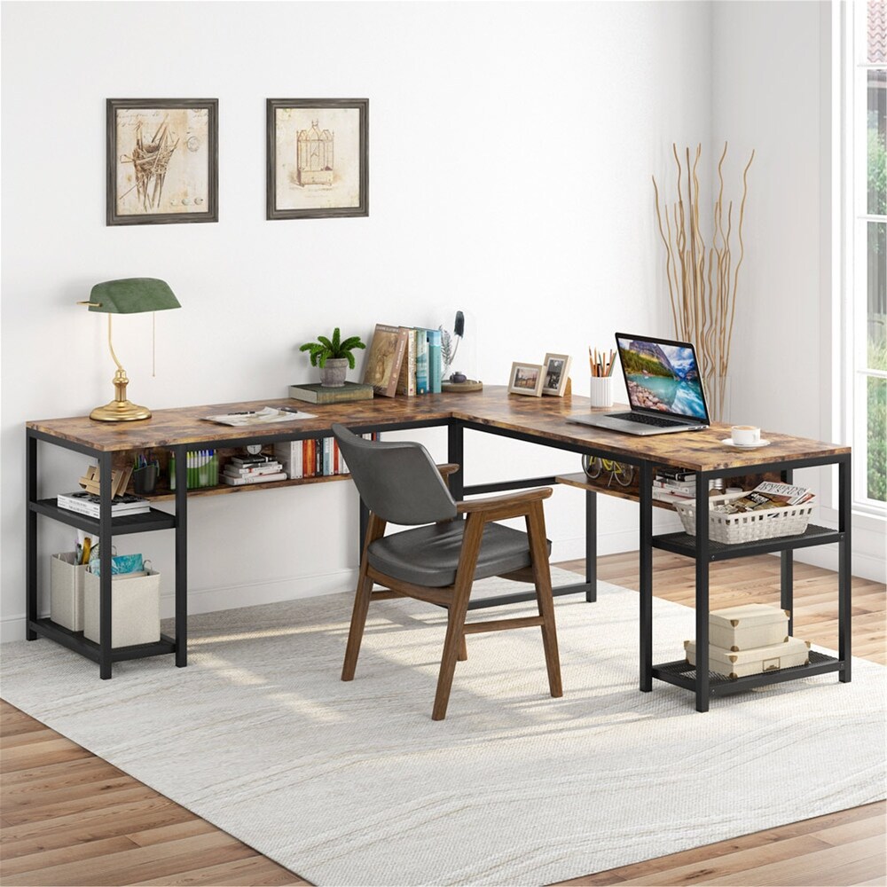 69 Inch L Shaped Desk Computer Desk with Bookcase