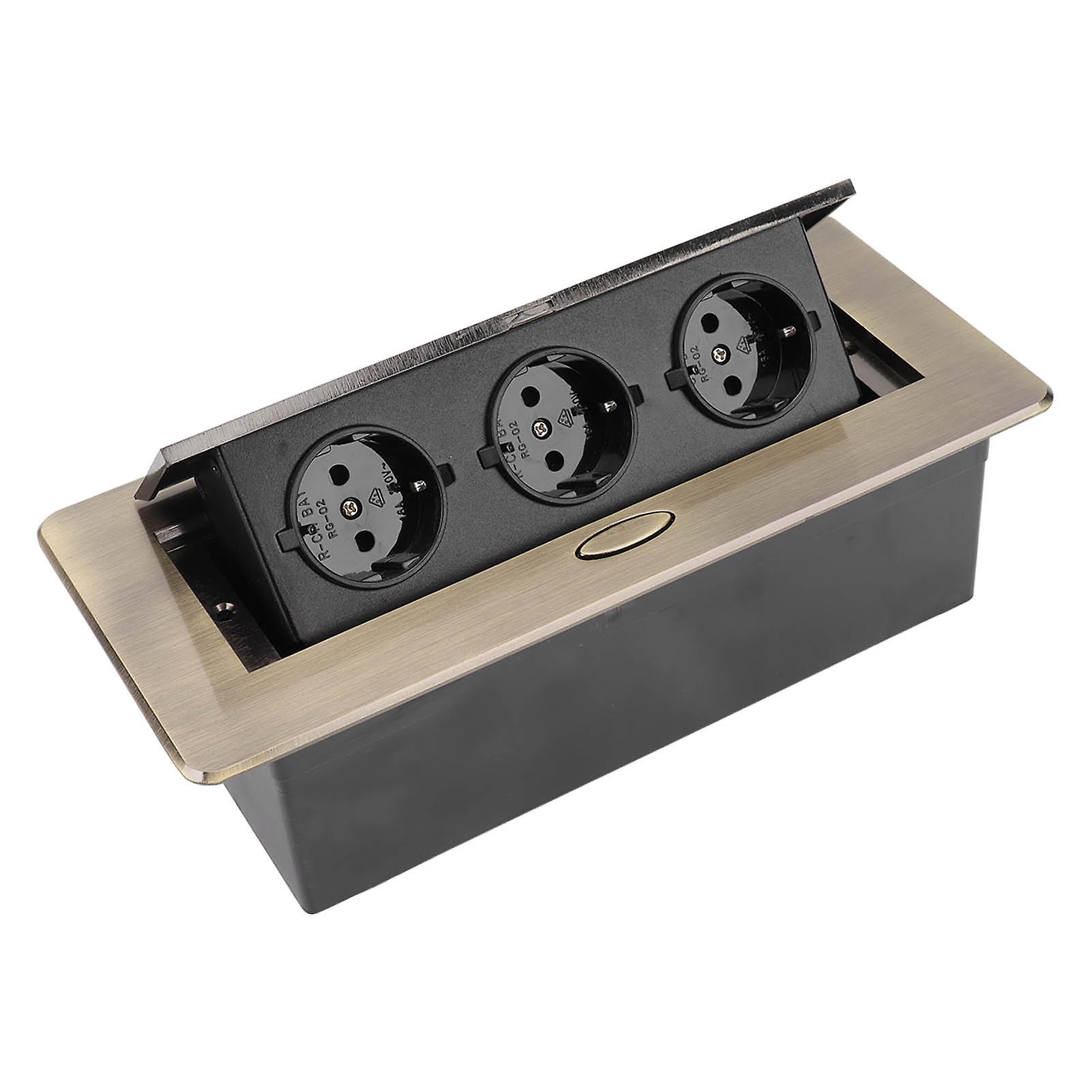 Power Strip Bronze Concealed Good Sealing Outlet Table Connection Box for Meeting Room EU Plug 250V