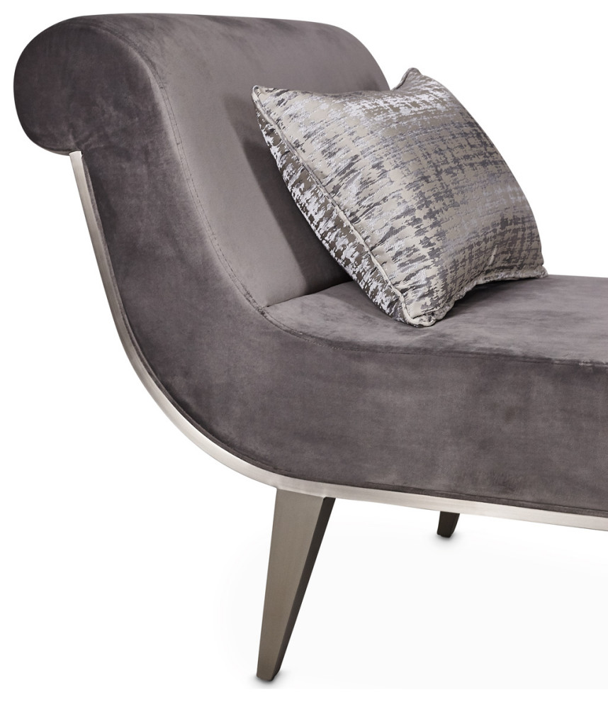 Roxbury Park Velvet Chaise   Gray Pearl/Stainless Steel   Contemporary   Indoor Chaise Lounge Chairs   by Michael Amini  Houzz