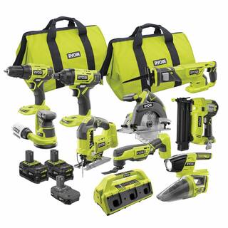 RYOBI ONE+ 18V Cordless 11-Piece Combo Kit with 3 Batteries and 6-Port SUPERCHARGER PCK800KN