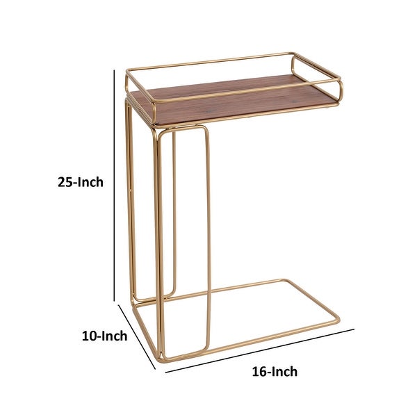 C Shape Minimalist Wood Side Tray Table with Metal Frame