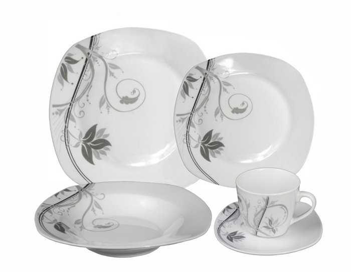 Lorren Home Trends Porcelain 20 Piece Square Dinnerware Set Service for 4