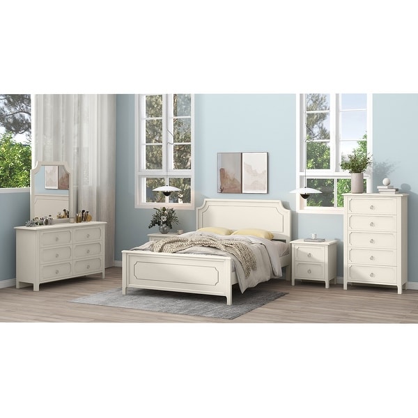 6PCS Bedroom Sets with Bed ，2 Nightstands， Chest， Mirror and Dresser - - 37374846