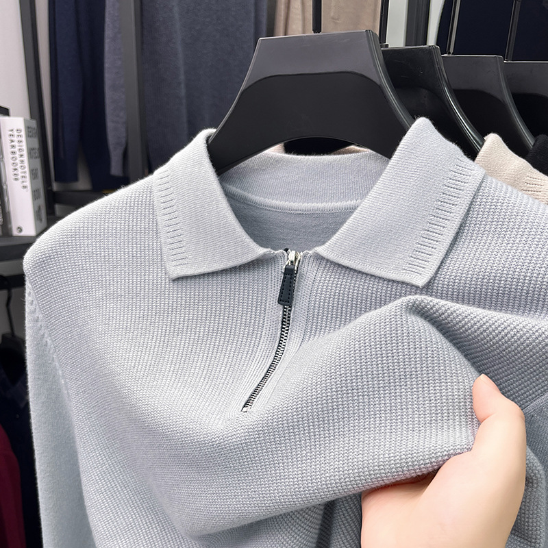 2025 Men's casual knit sweater half zip lapel sweater