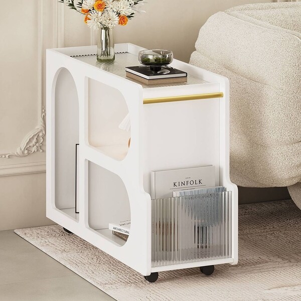 Mobile End Table with Lockable Wheels，Open Organizer