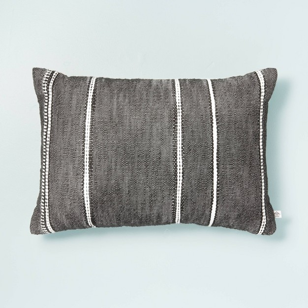 Stripe Pattern Throw Pillow Dark Gray white beige With Magnolia