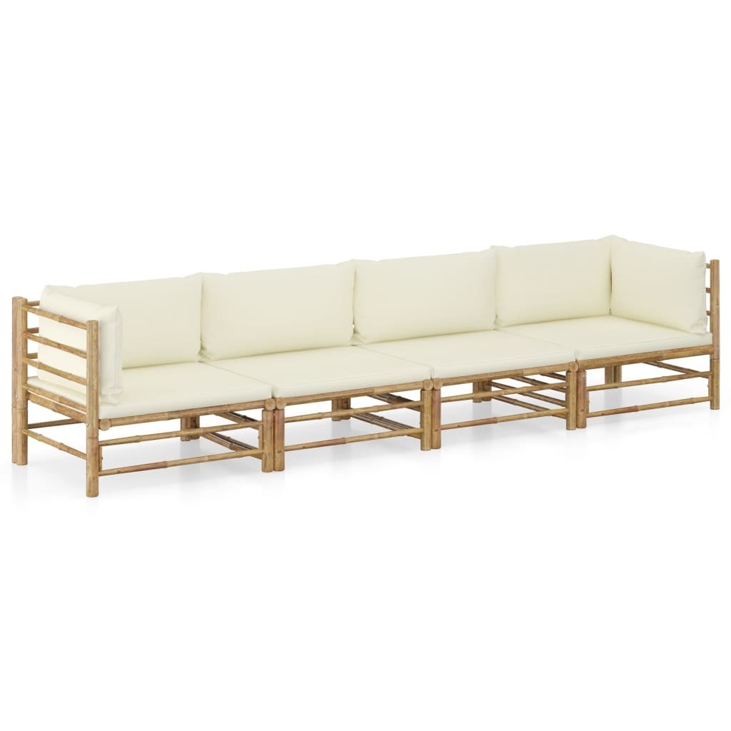 4 Piece Patio Lounge Set with Cream White Cushions Bamboo - Overstock - 36226040