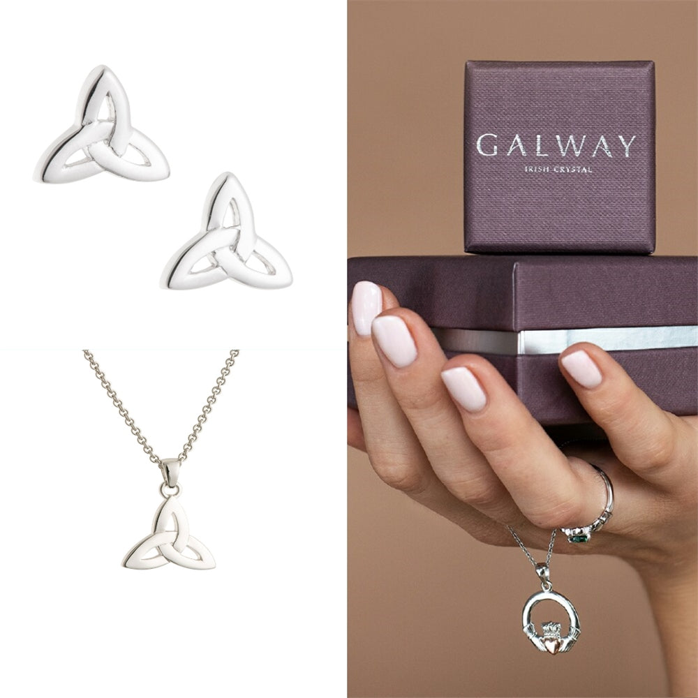 Galway Crystal Trinity Knot Sterling Silver Set