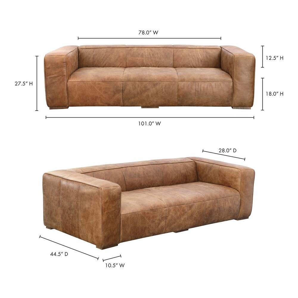 Aurelle Home Wide Rustic Top Grain Leather Sofa   27.5\