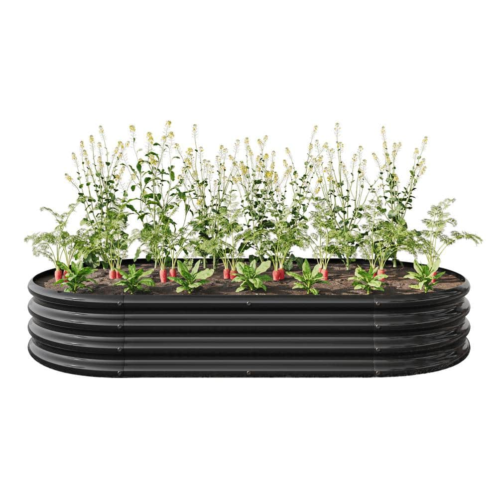 Runesay 70.86 in. L x 35.43 in. W x 11.42 in. H Metal Raised Garden Bed Oval Raised Planter Bed Vegetables Flowers in Black R-AAAISSEBA4