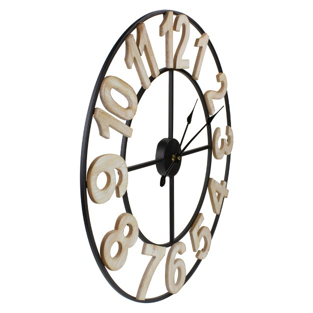 Metal Framed Battery Operated Round Wall Clock With Block Numbers