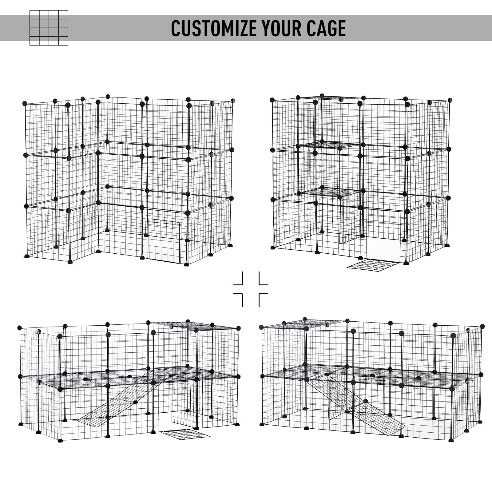 Carevas 36 Panel Pet Playpen Yard Fence for Small Animals Cage Metal Wire Indoor Outdoor Portable Guinea Pigs Rabbits Kennel Crate Fence， Black