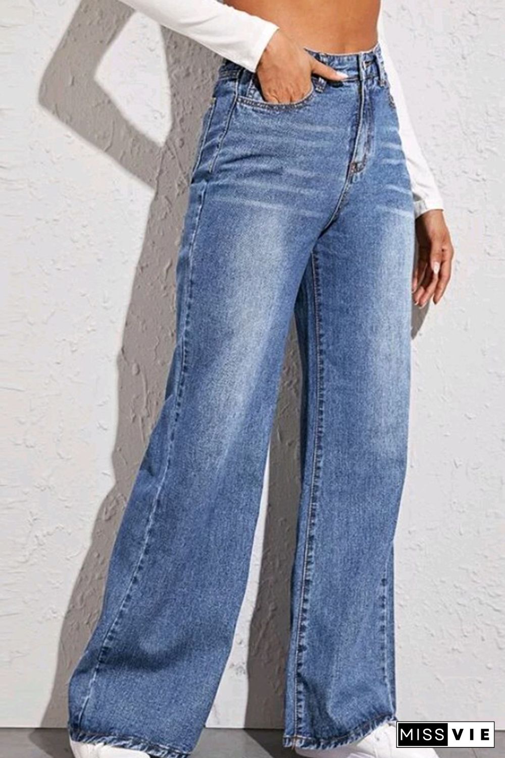 Blue High Waist Wide Leg Jeans