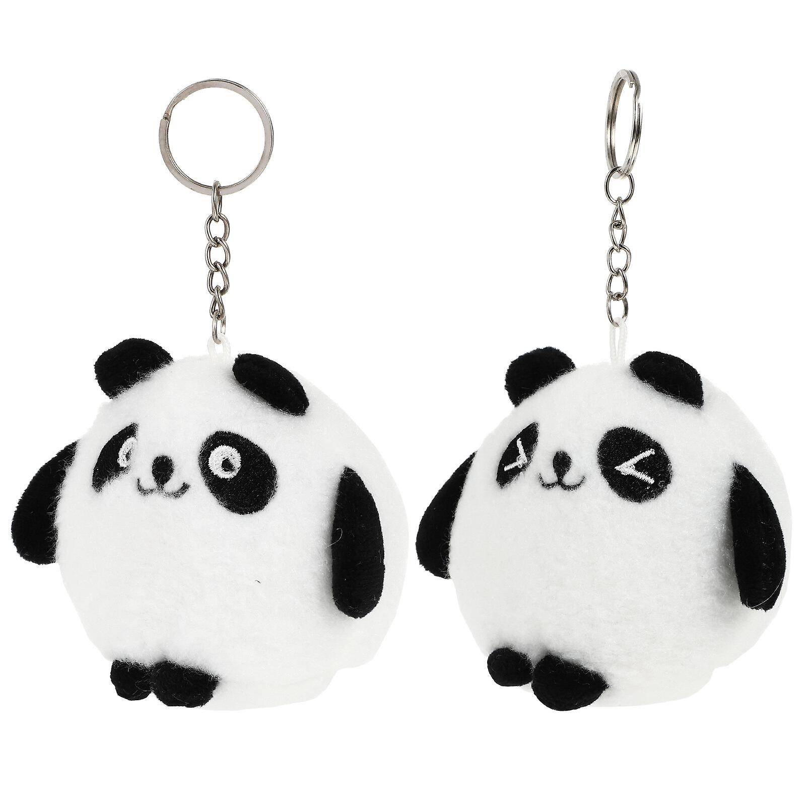 2pcs Plush Panda Keychains Stuffed Panda Keyrings Cartoon Bag Hanging Ornaments