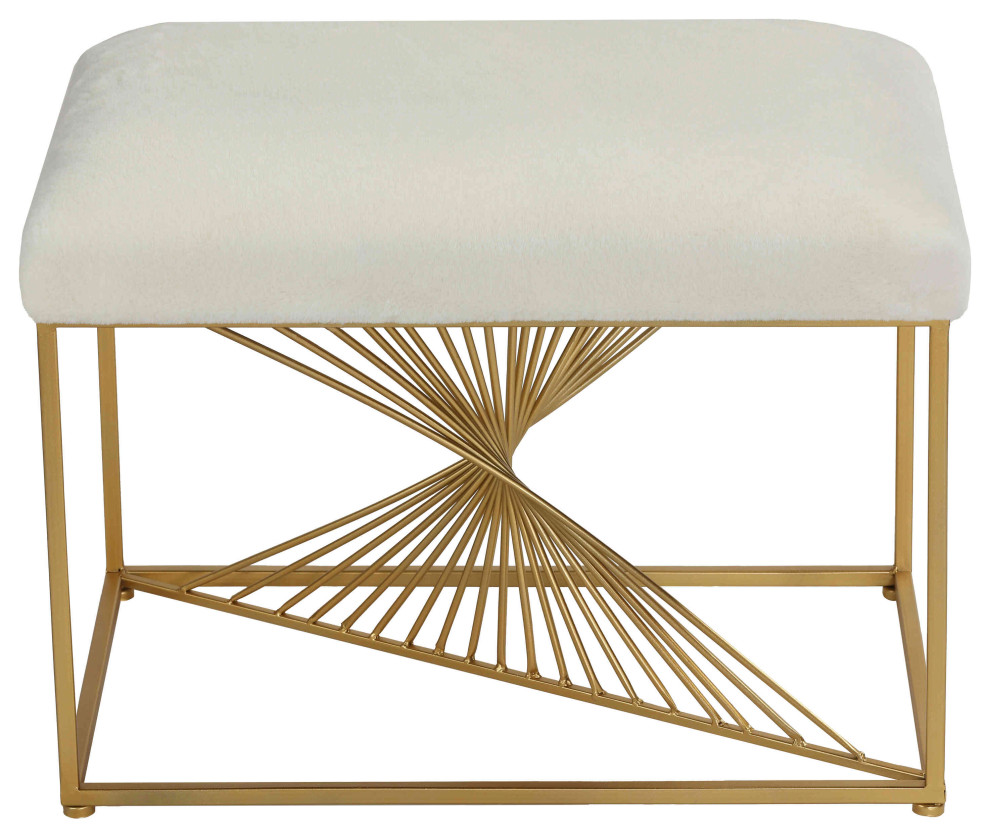 Cortesi Home Hedda Ottoman  White and Gold   Contemporary   Footstools And Ottomans   by CozyStreet  Houzz