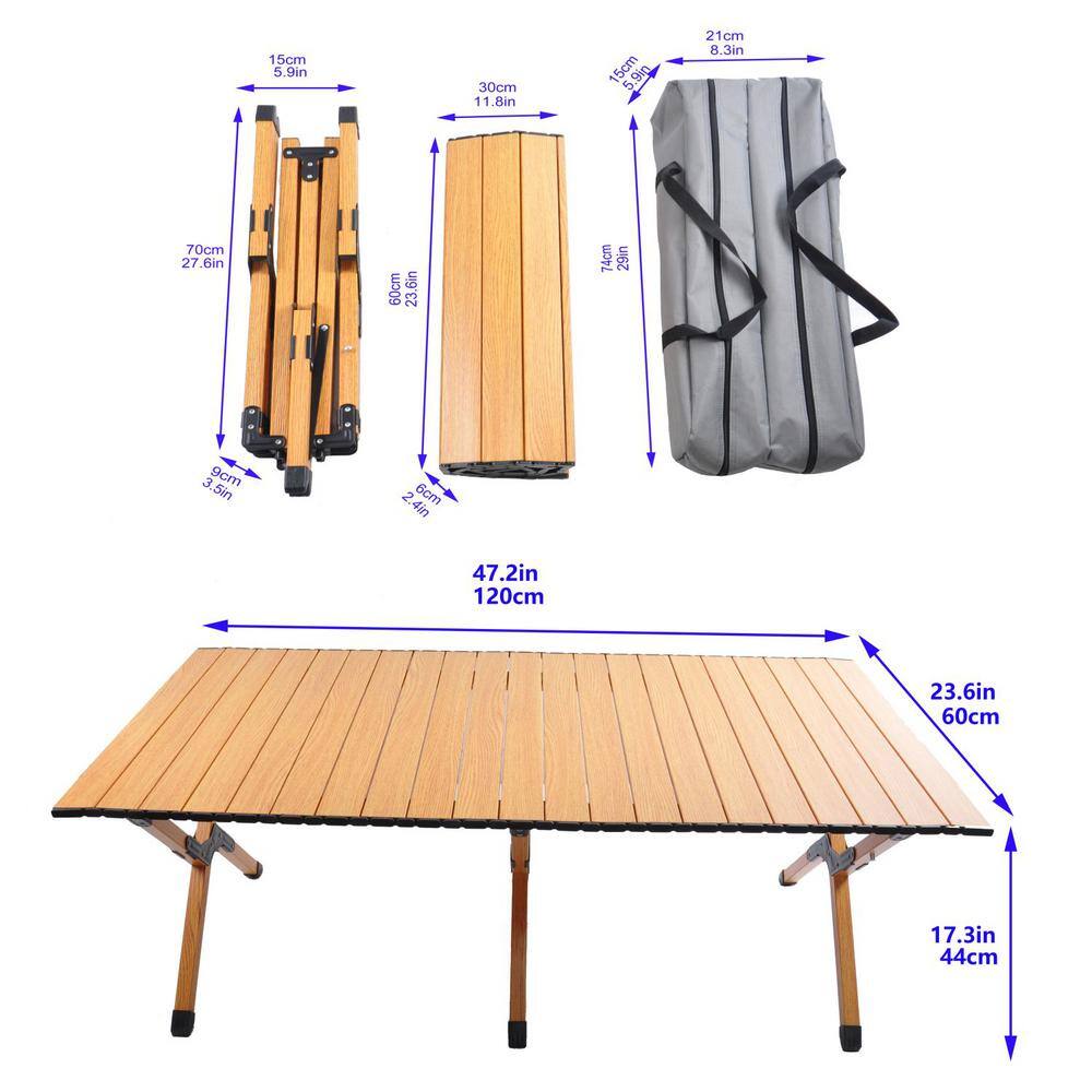 Tidoin Brown Rectangle Aluminum Alloy Outdoor Picnic Table with Folding X-Shape Leg and Storage Bag QD-YDW2-778