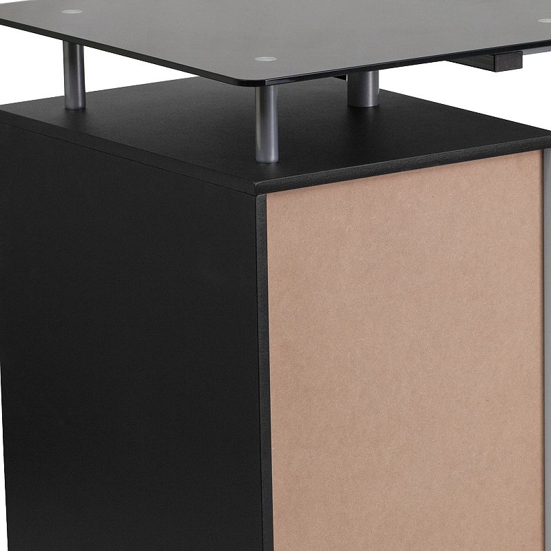 Flash Furniture Black Glass Computer Desk with Three Drawer Pedestal