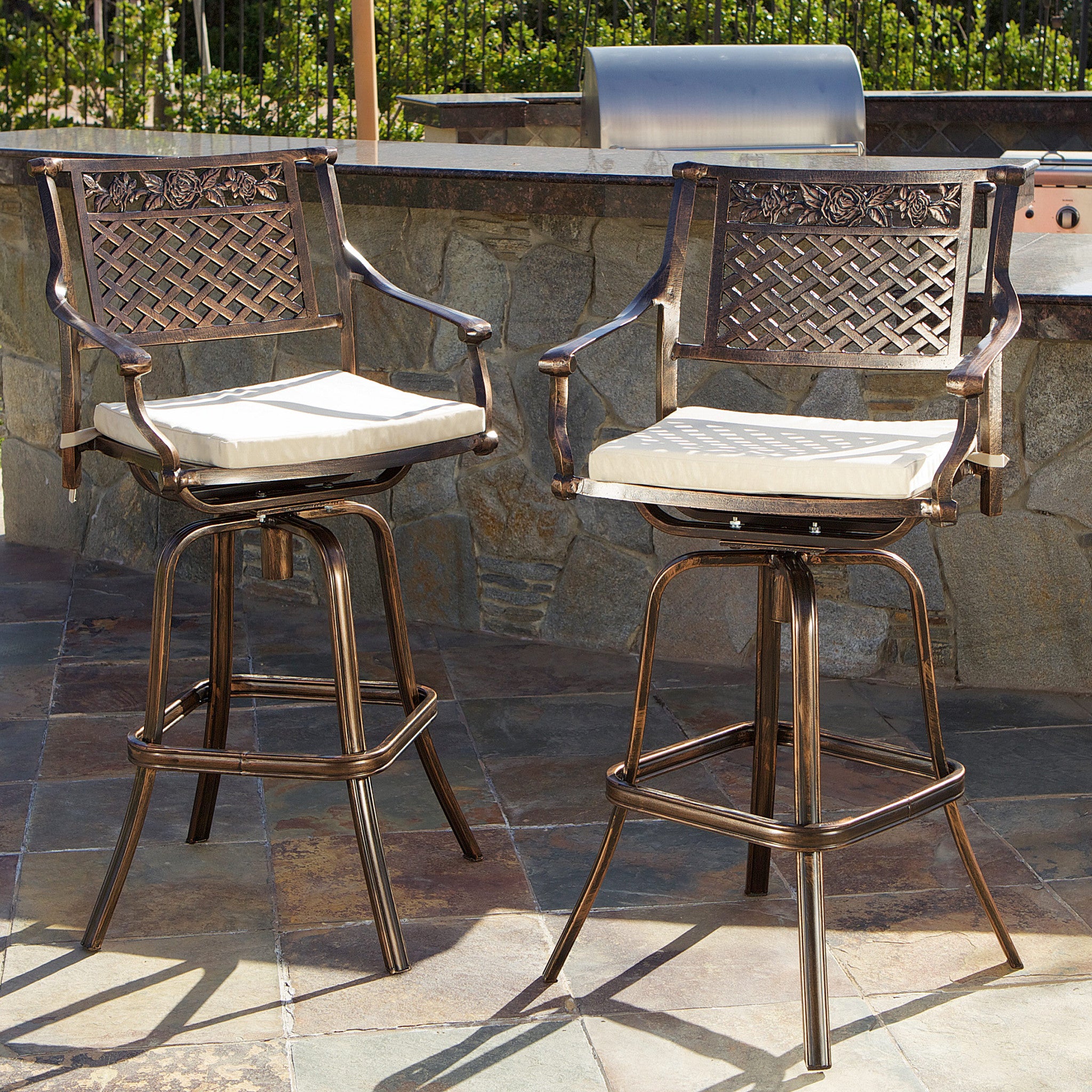 Sierra 30-Inch Outdoor Cast Aluminum Swivel Bar Stools w/ Cushion (Set of 2)