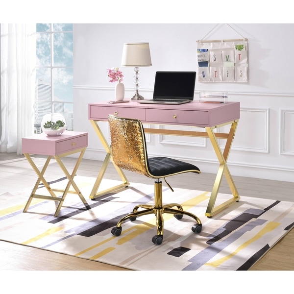 ACME Coleen Side Table in Pink and Gold