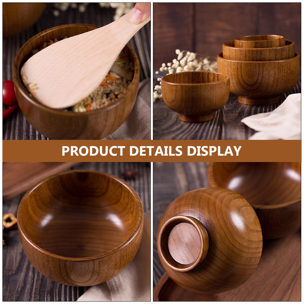 1pc Delicate Wooden Bowl Japanese Style Wooden Bowl Food Container Tableware