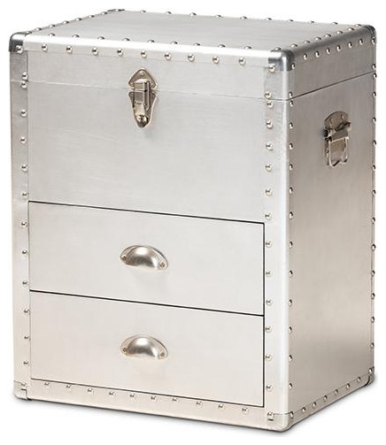 Baxton Studio Serge French Industrial Silver Metal 2 Drawer Accent Storage Chest   Industrial   Accent Chests And Cabinets   by HedgeApple  Houzz