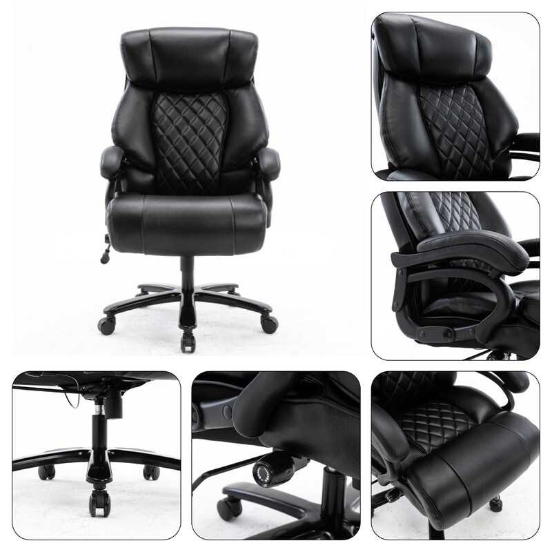 comfy large gaming chair Black lumbar support Leather executive chair