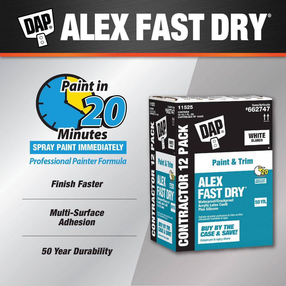 DAP Alex Fast Dry 10.1 oz. White Acrylic Latex Plus Silicone Caulk (12-Pack) 18426