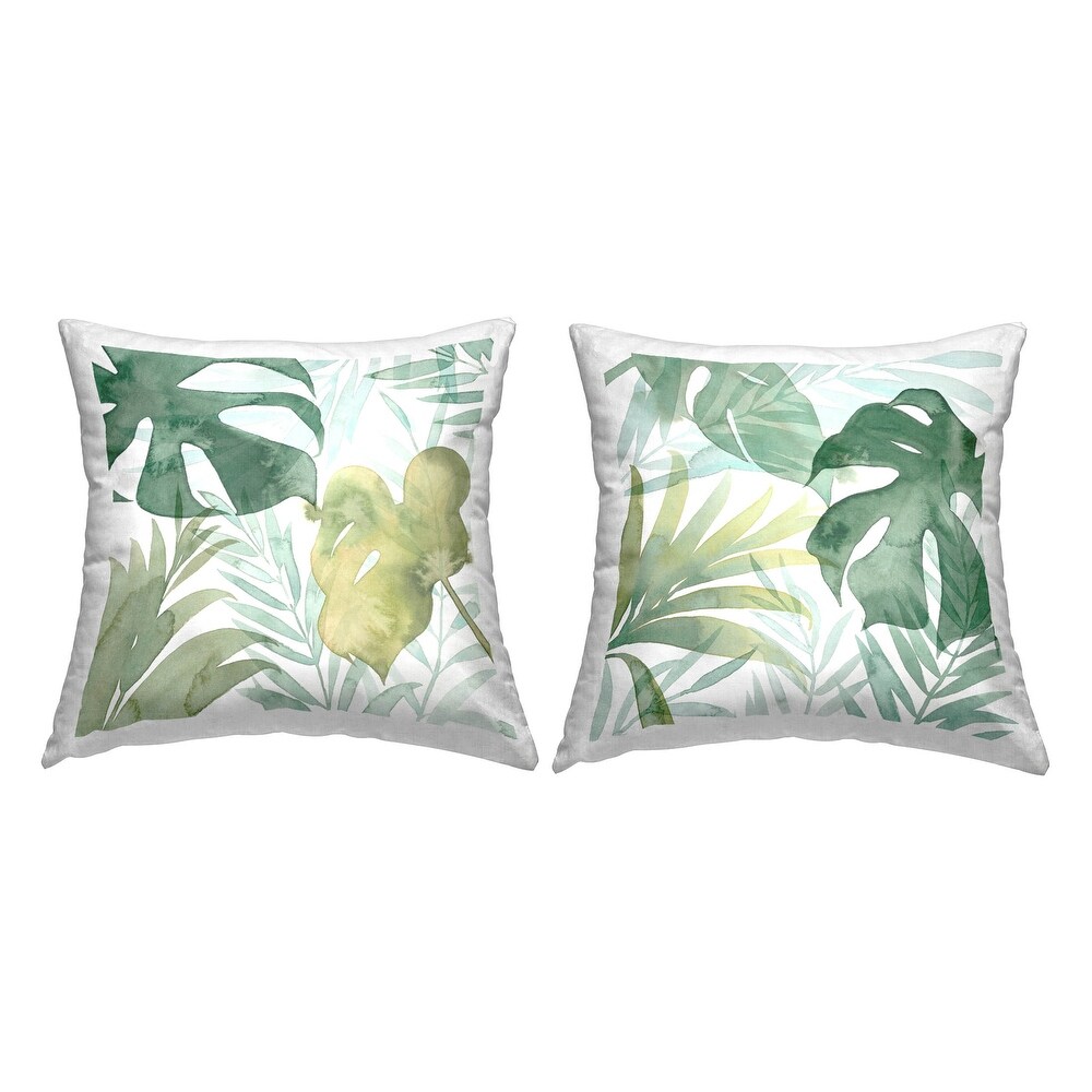 Stupell Tropical Green Leaves Pattern Printed Throw Pillow Design by Grace Popp (Set of 2)