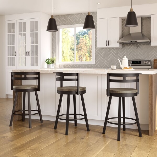 Amisco Vector Swivel Counter Stool with Distressed Wood Seat