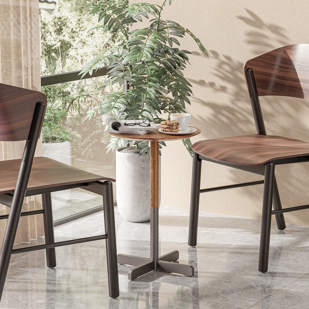 COZAYH Small Pedestal End Table  Modern Drink Table with Solid Fir Wood Table Top and Metal Base  light walnut   Dark Grey