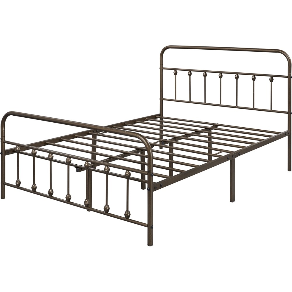 Yaheetech Classic Iron Platform Bed with High Headboard and Footboard Strong Metal Framed Bed